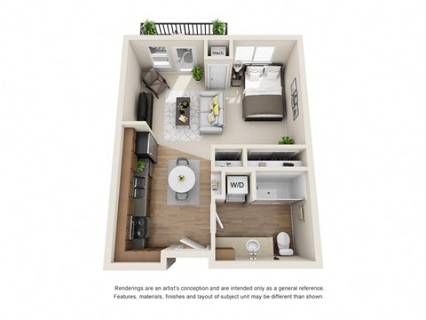 Floor plan for studio, 1 bath, 495 sqft